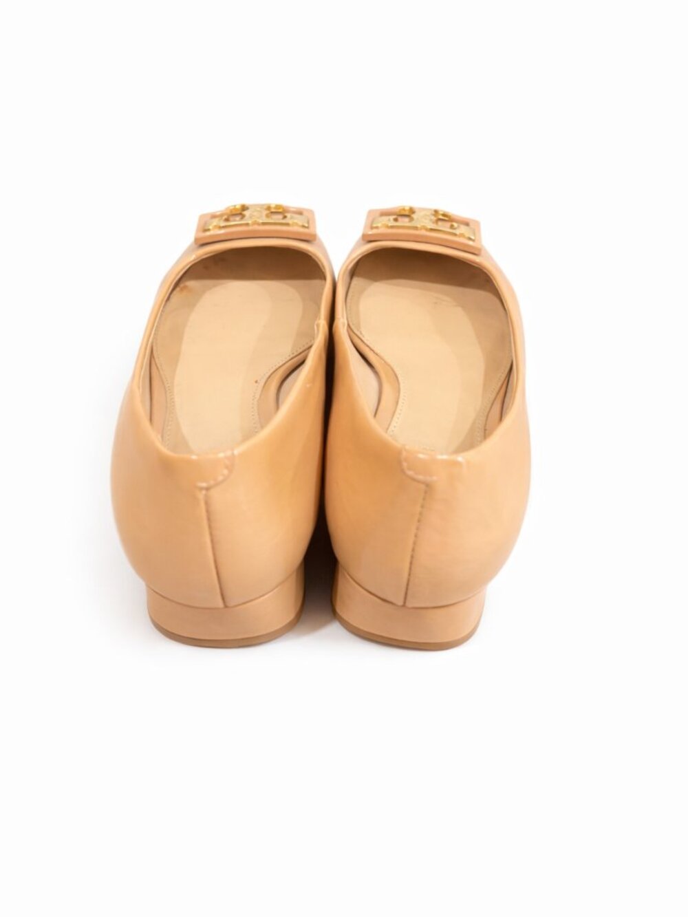 Tory Burch Nude Patent Leather Logo Ballet Flats with Gold Accent - Picture 3 of 6
